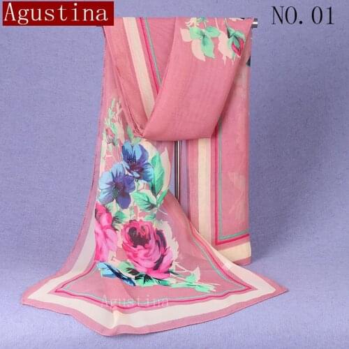 Chiffon Rose print scarf woman fashion spring ponchos ladies lattice Hijab designer luxury brand head stoles shawls and wrap