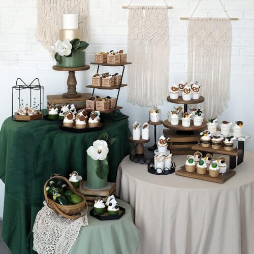 Vintage Wood Cake Stands Set Forest Wedding Baby Shower Hotel Party Cupcake Cake Stands Plates Food Tray Baking Tools