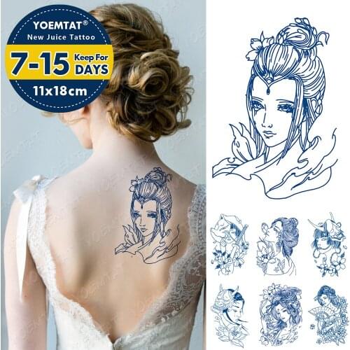 Juice Lasting Waterproof Temporary Tattoo Sticker Elves Japanese Geisha Warrior Prajna Mask Flash Tatoo Ink Body Art Fake Tatto