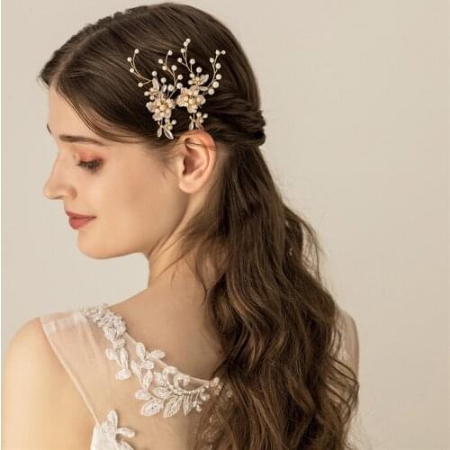 Handmade Bridal Hair Pins Gold Flower Wedding Hair Piece Pearls Jewelry Handmade Women Prom Accessories