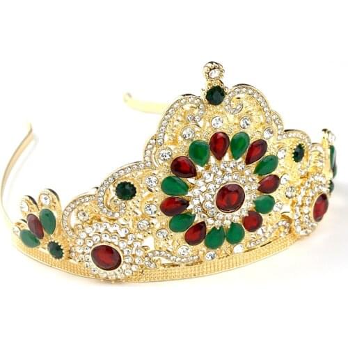 Sunspicems Gold Color Tiara Maroc Style Hairware Women Bridal Wedding Jewellery Morocco Crystal Crown Jewelry Hair Accessories