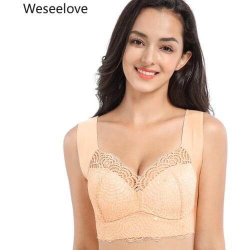 Weseelove 2020 Summer Plus Size Women Bras Soutien Gorge Sexy Lace Bralette Female Without Rims Gathered Sleep Sports Bra X09-3
