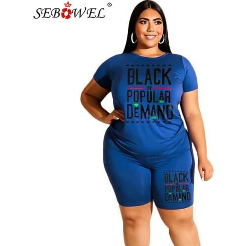 SEBOWEL Womens Letter Print Plus Size 2 Piece Set Casual Shorts Suit Sportswear Summer Female Short Sleeve T-shirt Shorts XL-4X