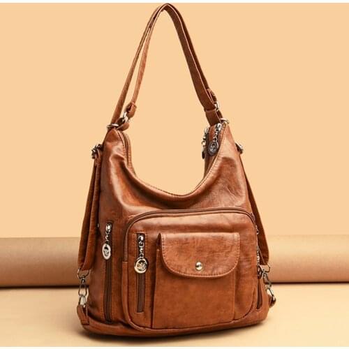 3 In 1 Women Back Pack Bagpack Vintage Women Bag Retro Pu Leather Ladies Casual Tote Designer Shoulder Bag Womens Handbag Sac