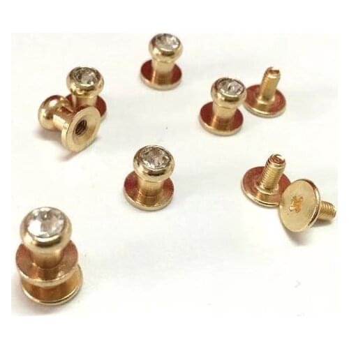 Gold Screw 7mm Round Rivets Stud with Rhinestone Fashion Style, Clothing Design