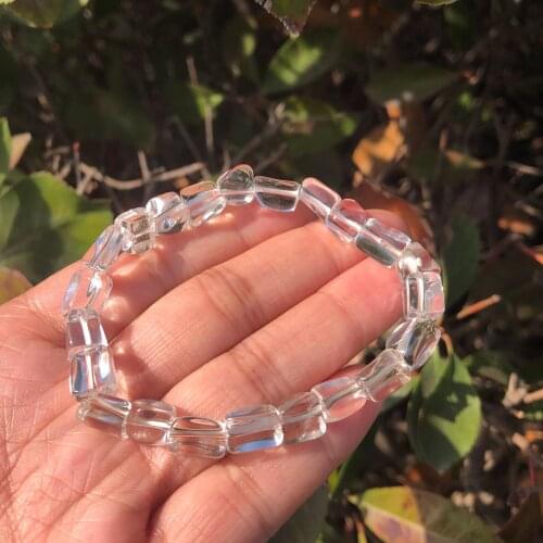 Natural White Clear Rock Quartz Bracelet Freeform Cube Beads Crystal Healing Stone Fashion Women Men Jewelry Gift