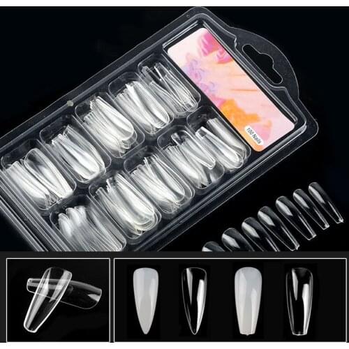 100pcs/bag Full Cover False Nail Artificial Press on Long Ballerina False Coffin Fake Nails Art Tips Manicure Tool