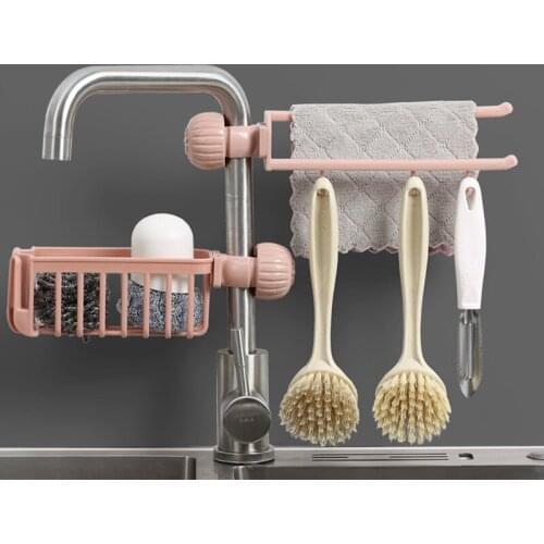 2Pcs Creative Clip-on Faucet Rack Plastic Drain Hanging Basket Kitchen Sink Cloth Storage Shelf