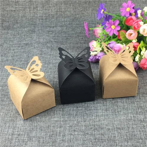 20pcs/Lot Butterfly Shaped Kraft Paper Boxes For Wedding Guests Return Gifts Candy Container Card Paper Handmade Boxes Wholesale