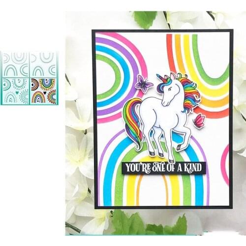 3PCS Rainbow Builder Metal Cutting Dies and Clear Stamps Cut Die Mold Blade Knife Punch Scrapbook Paper Craft Stencils Dies