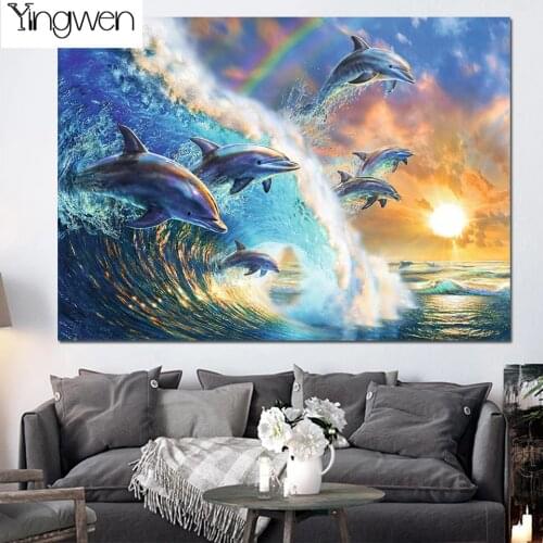 5D Diamond Painting Dolphin Familys Heaven Picture Of Rhinestones DIY Full Diamond Embroidery Cute Animal Wall Home Decoration