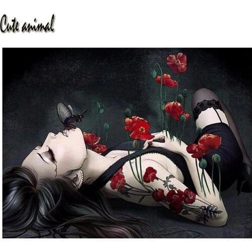 5D diy Diamond Painting Japanese woman Pictures Full Square Round Diamond mosaic Poppy flower Embroidery rhinestone decoration