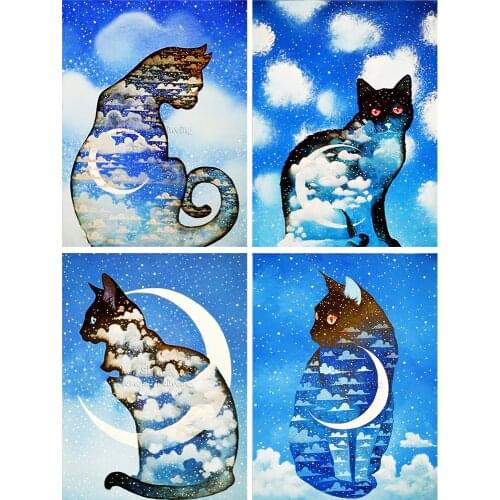 Diamond Painting Animal Moon Cat Cartoon Full Square Round 5D DIY Art Gift Embroidery Cross Stitch Mosaic Kit Home Decoration