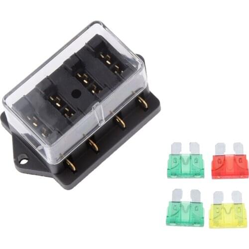 Car 4 Way Circuit Standard ATO Blade Fuse Box Holder + 10A 20A 30A 30A Fuse