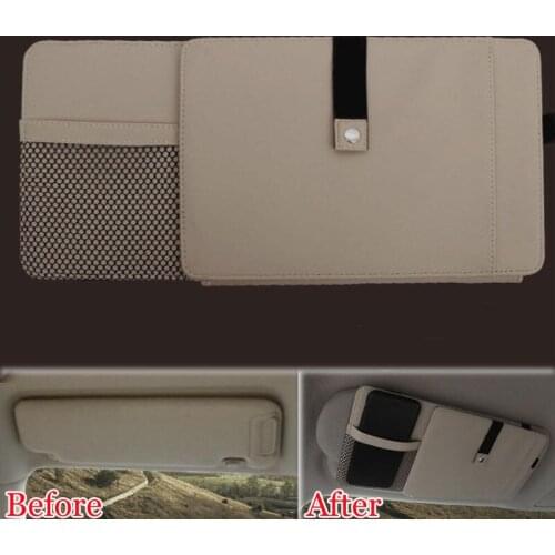 Auto Beige Car Sun Visor CD-DVD Plate Disk Card Glasses Holder Storage Organizer Bag Multifunction Fit For Toyota Corolla Cruze