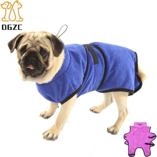 Pet Bathrobe Clothes Dog Bath Towel Ultra Absorbent Cotton Pet Drying Towel with Waist Belt Warm Dog Clothes