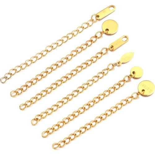 20pcs/lot Stainless Steel 18k Gold Extended Extension Tail Chain Tag Connector DIY Jewelry Making Findings Bracelet Necklace