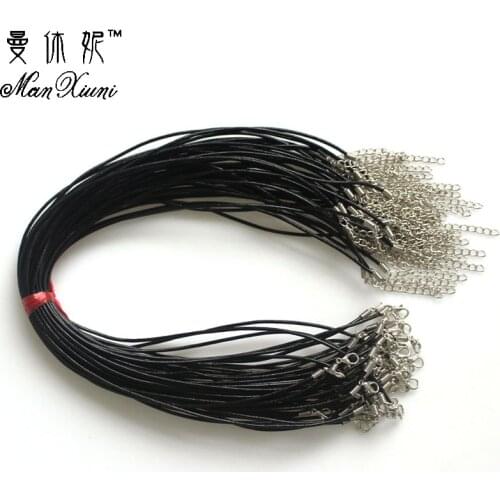 2mm Black Wax Leather Cord Necklace Rope Jewelry Materials Charms Findings Lobster Jewelry Clasp String Cord Rope 50pcs/lot