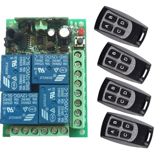 DC 12V 4CH Channel 433Mhz/315Mhz Wireless Remote Control Switch With Transmitter 4 button