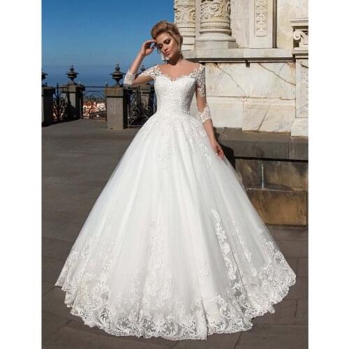 Elegant Lace Princess Wedding Dress 2021 Ball Gown Elegant Beading Appliques Bridal Mariage Bride Gowns Vestido De Noiva