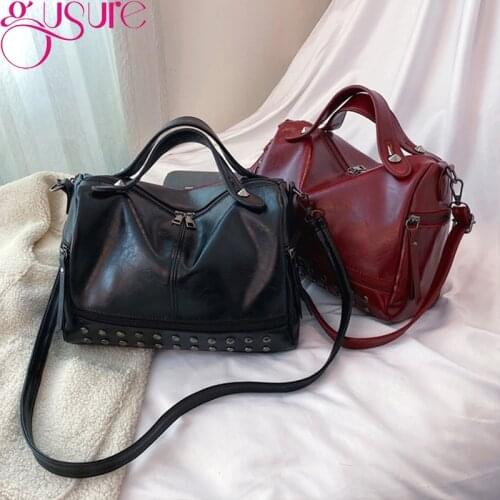 Gusure 2021 Women Retro Rivet PU Leather Bag Luxury Messenger Crossbody Bags Famous Brand Shoulder Handbags Bolsos Mujer