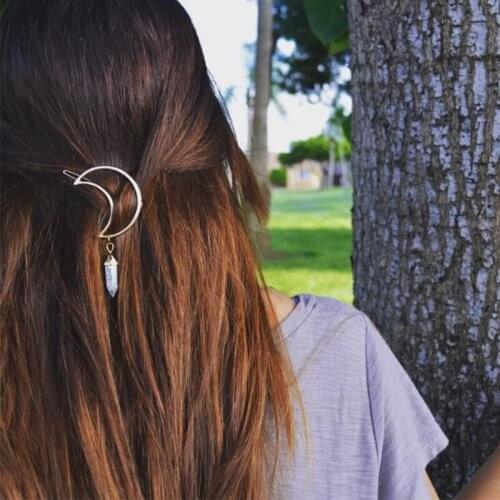 Hot Hairpins Triangle Moon Stone Hair Pin Jewelry Lip Round Hair Clip For Women Barrettes Head Accessories Headwear #239441