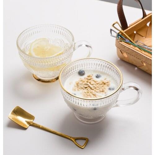 Ins Nordic Golden Transparent Glass Coffee Cup Kitchen Beer Tea Milk Wine Glass Wedding Handle Drinking Glass Drinkware