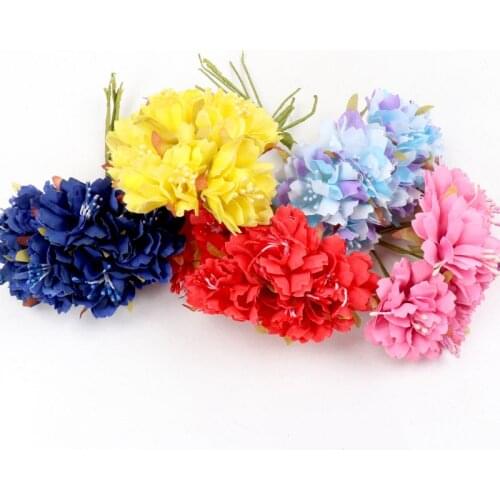 6Pcs/lot 3cm Silk Chrysanthemum Artificial Flowers Head DIY Wreath Gift Box Craft Fake Flower for Wedding Home Party Decoration