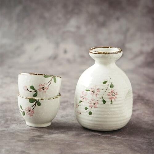 Ceramic Wine Set 1pot 2cup Gift Box Japanese Underglaze Cherry Blossom White Wine Sake Drinkware Bar Decoration Kitchen Supplies