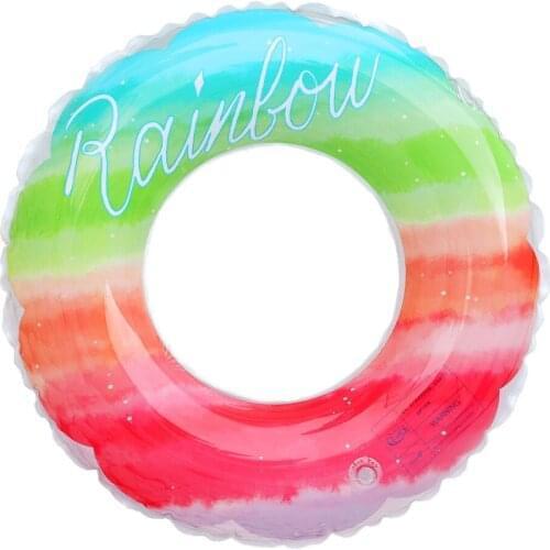 Hot Selling Summer Pool Kids Toys Adult Inflatable Swimming Ring Rainbow Pattern Pvc Thickened Floatingunderarm Ring With Handle