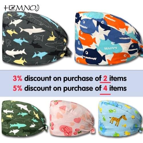 Fashion Print Printed Frosted Hat Professional Beauty Salon Frosted Hat Sanitary Worker Work Cap Laboratory Cap 100% Cotton Cap