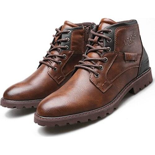 Classic Brand Men Boots Italy Handmade Men Ankle Boots Outdoor Waterproof Male Work Shoes Autumn Lace-UP Man Moccasins