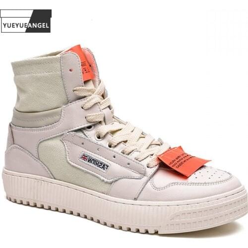 Brand New Summer Mens Patchwork Leather Canvas Shoes Korean Fashion Round Toe Lace Up Breathable Unisex Couple Platform Sneakers