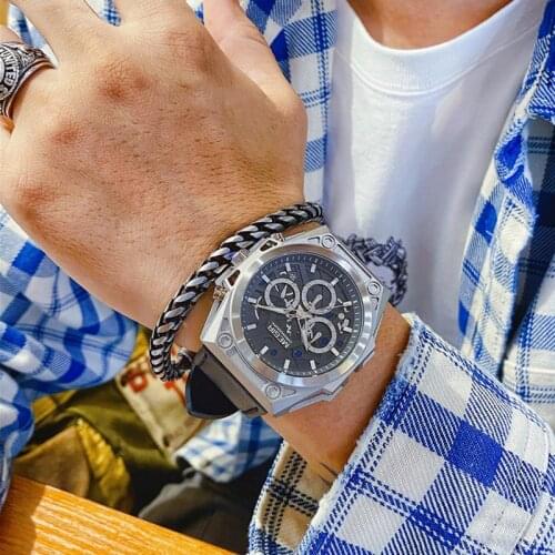 Genuine Brand Creative Big Dial MEGIR Men‘s Sports Watches Leather Waterproof Quartz Watch Male Clock Chronograph Reloj Hombre