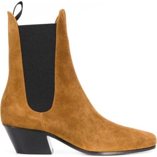 Top quality brown suede men boots Elastic band 3.8cm Heels slip on for mens shoes Chelsea Boots casual shoes