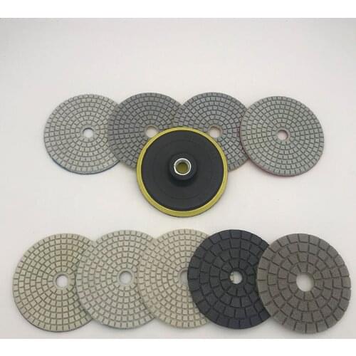 Diamond Wet Polishing Pad Kit 4 inch Buff Pads for Granit Stone Concrete Marble with Hook & Loop Backing Holder for Wet Polisher
