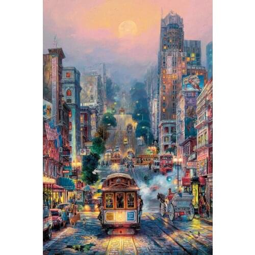 Embroidery Romantic town Bustling market Needlework Crafts 11CT Printed Canvas Scenery DIY Cross Stitch Kits Handmade Arts Decor