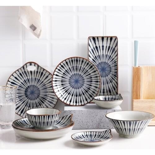 Japanese Traditional Style Ceramic Dinner Plates Set Dishes Saucer Sushi plate Rice Noodle Bowl Dinnerware Set Drop Shipping