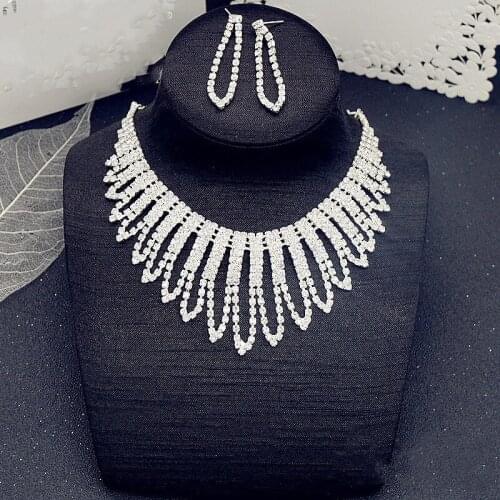 Sparkle Rhinestone Tassel Necklace Jewelry Set Multi Row Leafs Hollow Pendant Necklace Earring Set Women Bridal Wedding Jewelry