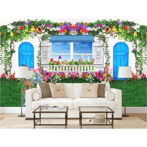 Custom mural on the wall 3d wall paper Window bicycle rose flower meadow home decor photo wallpaper in the living room