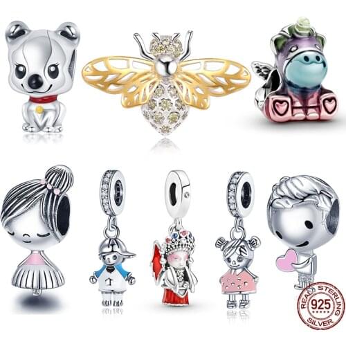 New 925 Sterling Silver Golden Bees and Animation Lovers Beads Fit Original Pandora Bracelet&Bangle Making Fashion DIY Jewelry