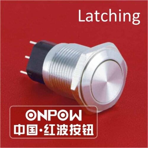 ONPOW 16mm latching flat head pushbutton switch anti-vandal GQ16-KF-11Z/J