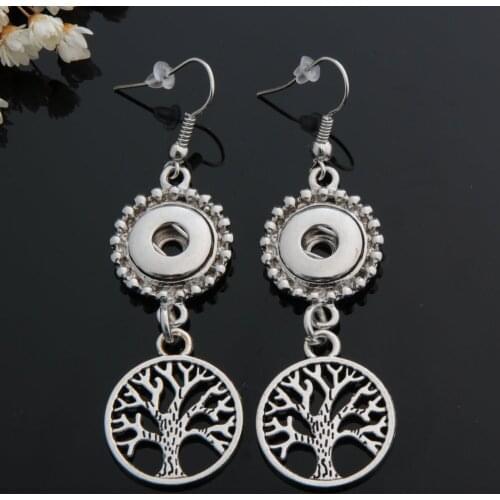 Wholesale 10pairs New Design Fashion Life Tree Antique Silver Metal Diy 12mm Snap Button Earrings Jewelry For Women
