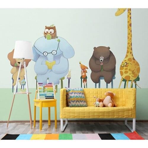 Bacaz Original Lion/Elephant/Bear/Giraffe Animal Family 3d Cartoon Wallpaper for Child Baby Room Kindergarten 3d Cartoon Sticker