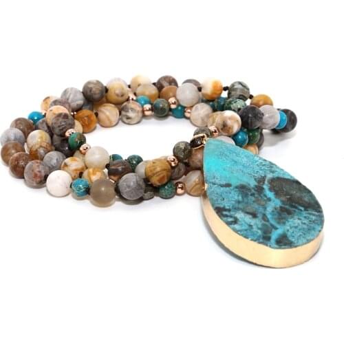 Natural Stone Pendant Necklace Ocean Stone Beaded Chaain Necklace for Men Women Energy Necklaces Boho Jewelery drop shipping