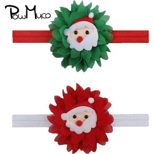 Powmuco Lovely Santa Claus Cartoon Flower Headband Fashion Chiffon Floral Baby Elastic Hairband Kids Accessories Christmas Gifts