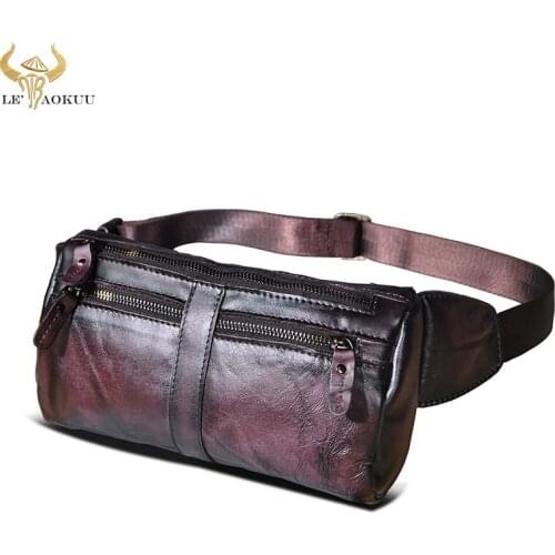 Luxury Genuine Leather men Retro Wine Travel Crossbody Bag Design Fanny Waist Belt Bag Sling Chest Pack Bum Bag 811-49
