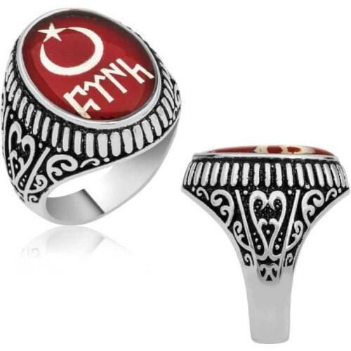 Silver Göktürkçe Turkish Written Moon Star Men 'S Ring