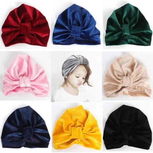 Girl Baby Bow Beanie Cap Toddler Infant Velvet Turban India Hat Hair Accessories 9 Colour