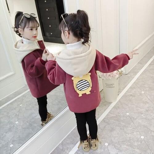 Girls Trendy Hooded Woolen Jacket Overcoat Fall Winter Childrens Clothing Outerwear Teenager Kids Velvet Thick Trench Coat P219